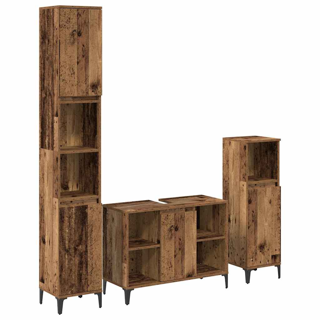 Set di mobili per il bagno con lo scaffale 3 pcs Legno vecchio | homemem39