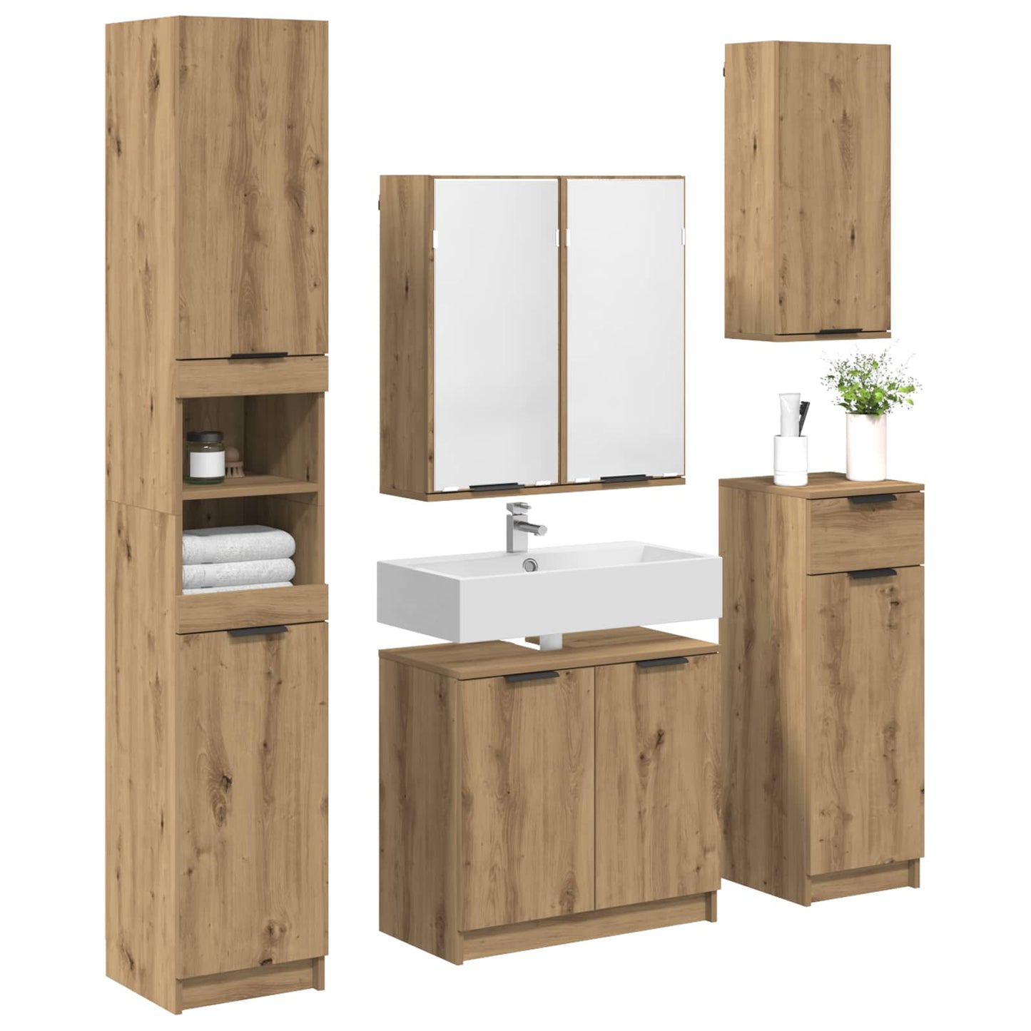Set di mobili per il bagno con porta 5 pcs Rovere artigianale