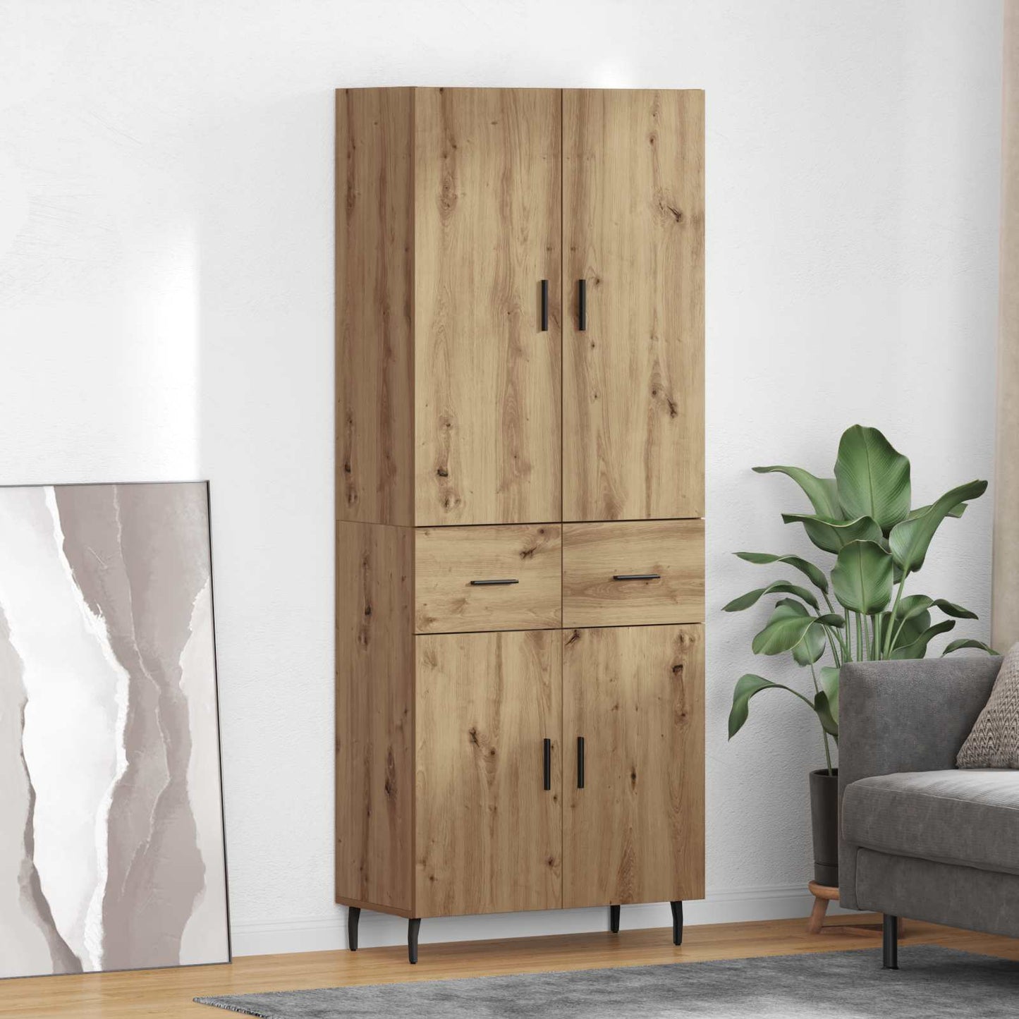 Credenza 2 pcs Rovere artigianale Legno Stratificato e Vetro