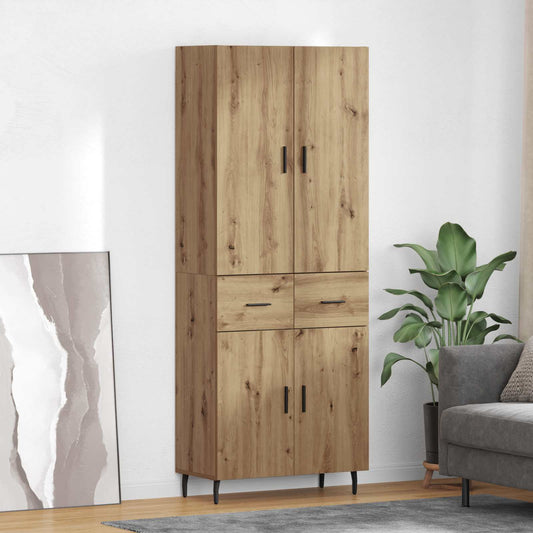 Credenza 2 pcs Rovere artigianale Legno Stratificato e Vetro