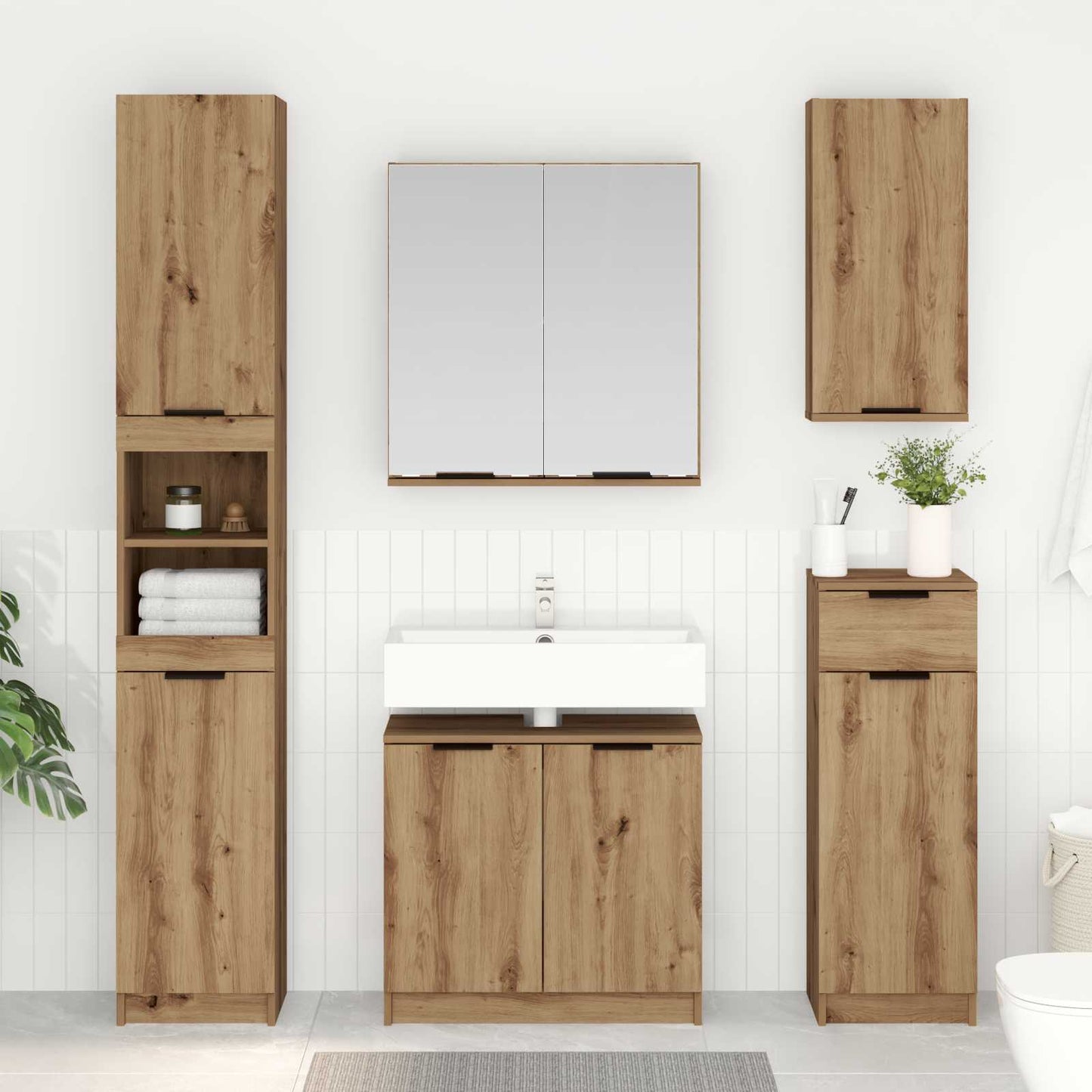 Set di mobili per il bagno con porta 4 pcs Rovere artigianale