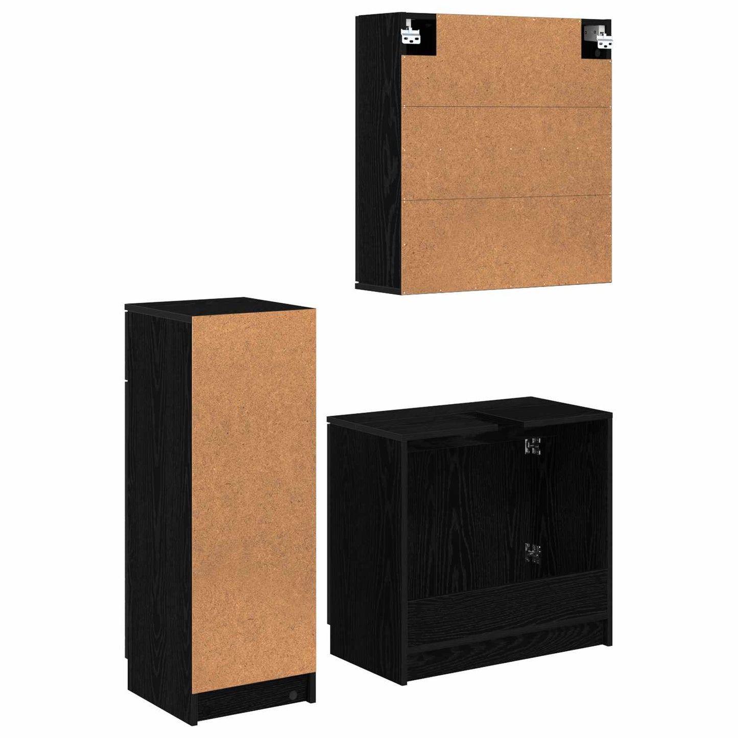 Set di mobili per il bagno 3 pcs Rovere Nero Legno multistrato