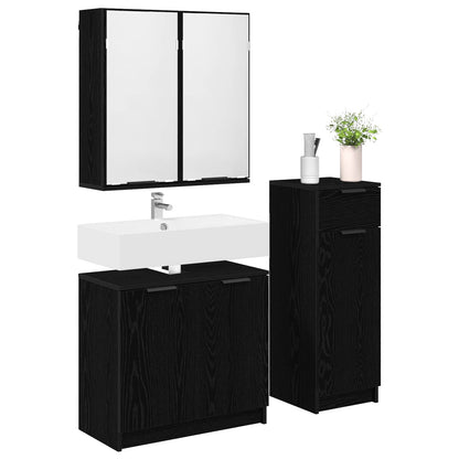 Set di mobili per il bagno 3 pcs Rovere Nero Legno multistrato