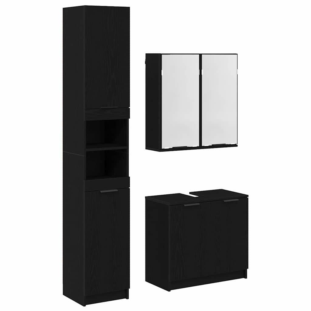Set di Armadi da Bagno 3 pz Rovere Nero Legno ingegnerizzato | homemem39