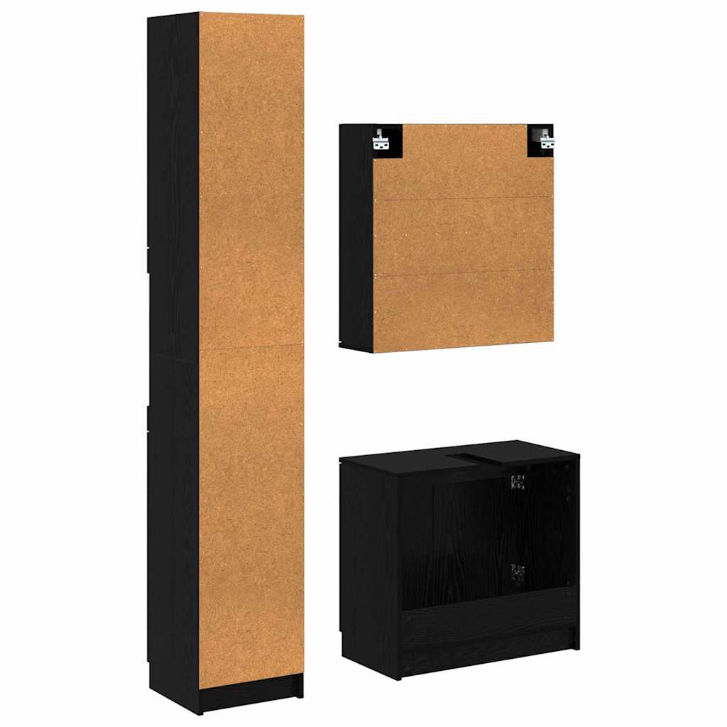 Set di Armadi da Bagno 3 pz Rovere Nero Legno ingegnerizzato | homemem39