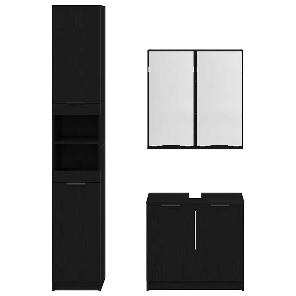 Set di Armadi da Bagno 3 pz Rovere Nero Legno ingegnerizzato | homemem39