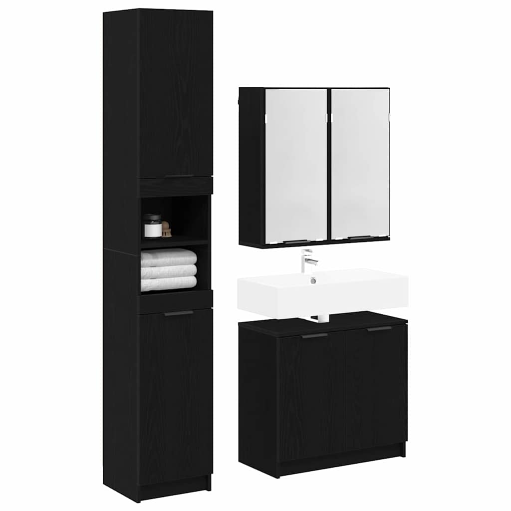 Set di Armadi da Bagno 3 pz Rovere Nero Legno ingegnerizzato | homemem39