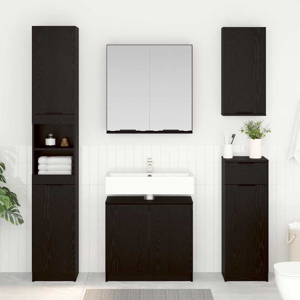 Set di Armadi da Bagno 2 pcs Rovere Nero Legno multistrato | homemem39