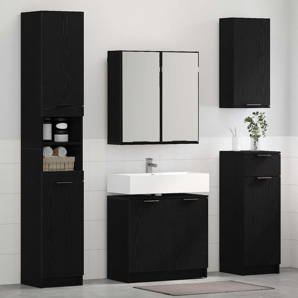 Set di Armadi da Bagno 2 pcs Rovere Nero Legno multistrato | homemem39
