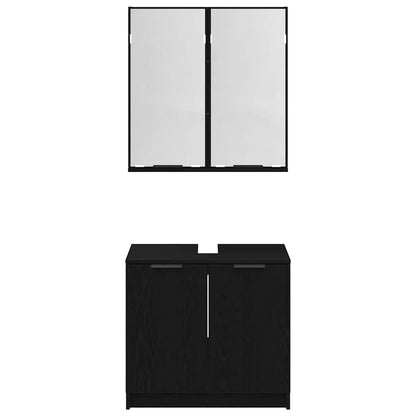 Set di Armadi da Bagno 2 pcs Rovere Nero Legno multistrato | homemem39