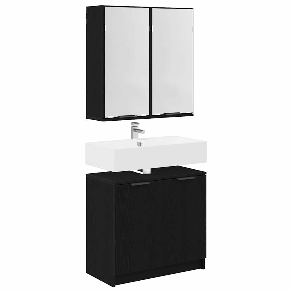 Set di Armadi da Bagno 2 pcs Rovere Nero Legno multistrato | homemem39