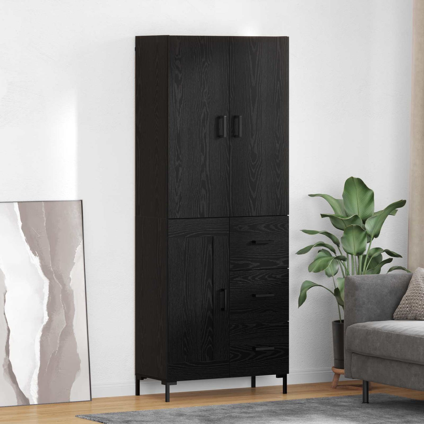 Credenza Rovere Nero 69,5 x 34 x 180 cm Legno multistrato