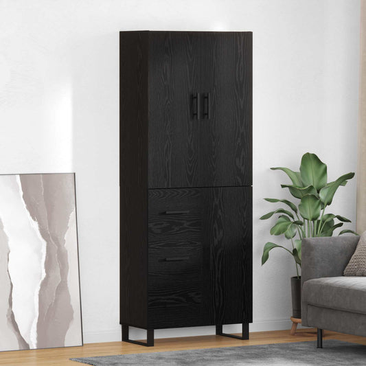 Credenza 2 pcs Rovere Nero Legno Stratificato e Vetro