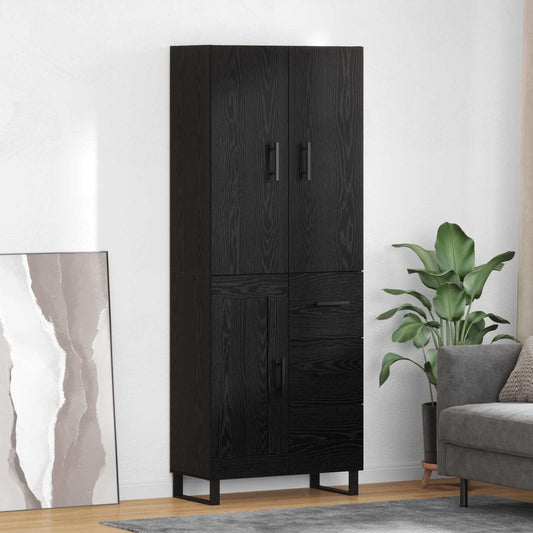 Credenza 2 pcs Rovere Nero Legno Stratificato e Vetro