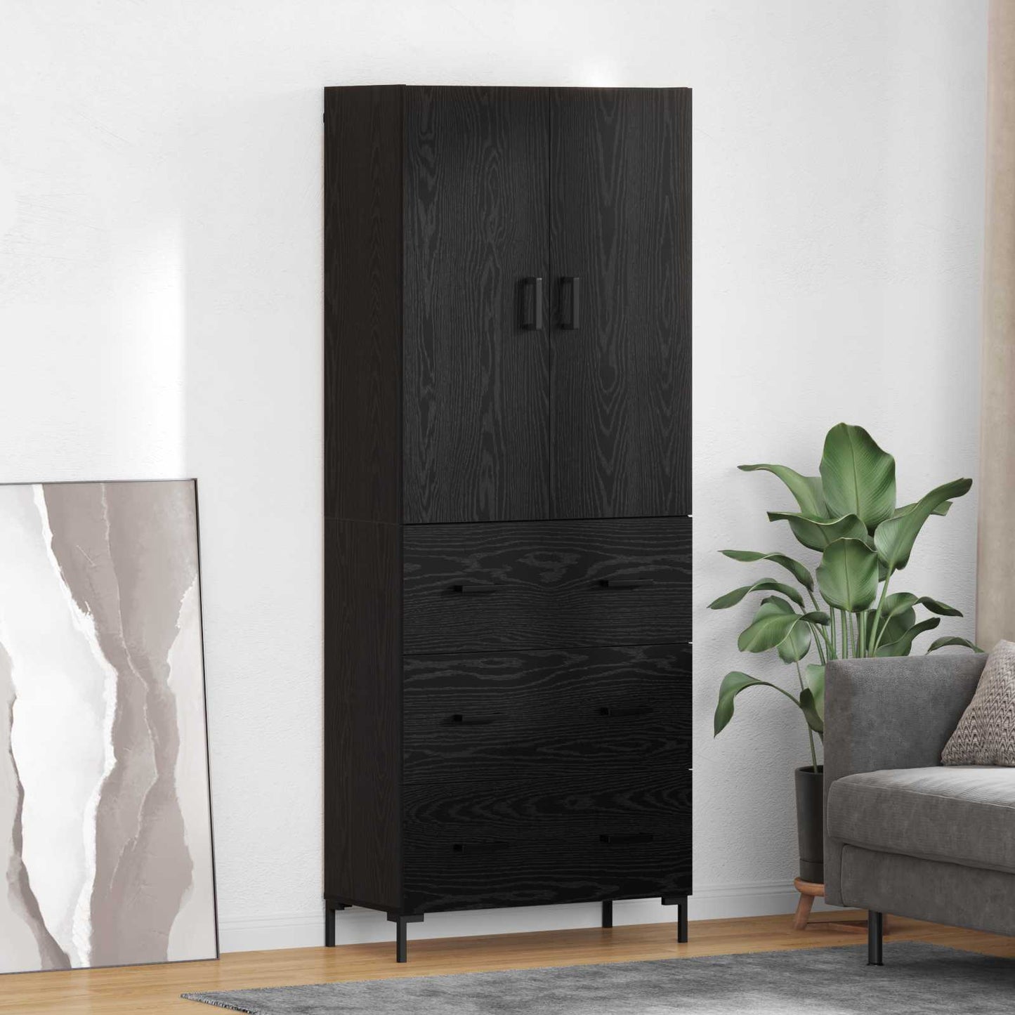 Credenza Rovere Nero 69,5 x 34 x 180 cm Legno multistrato