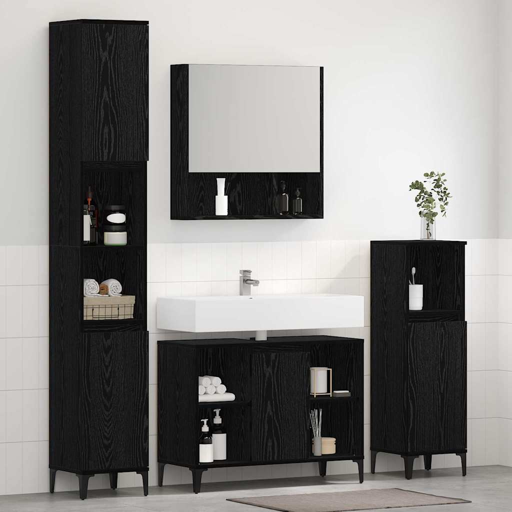 Set di mobili per il bagno 3 pcs Rovere nero Legno multistrato | homemem39