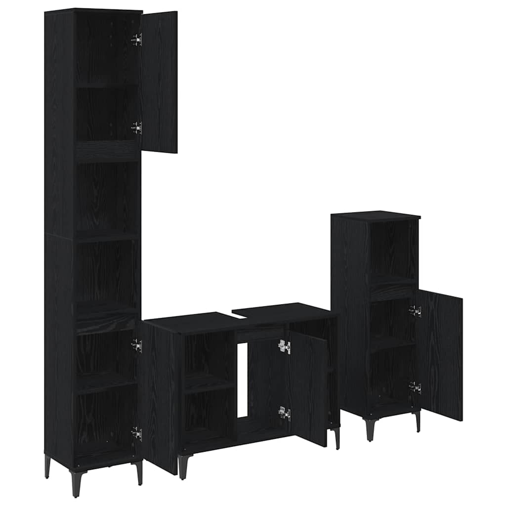 Set di mobili per il bagno 3 pcs Rovere nero Legno multistrato | homemem39
