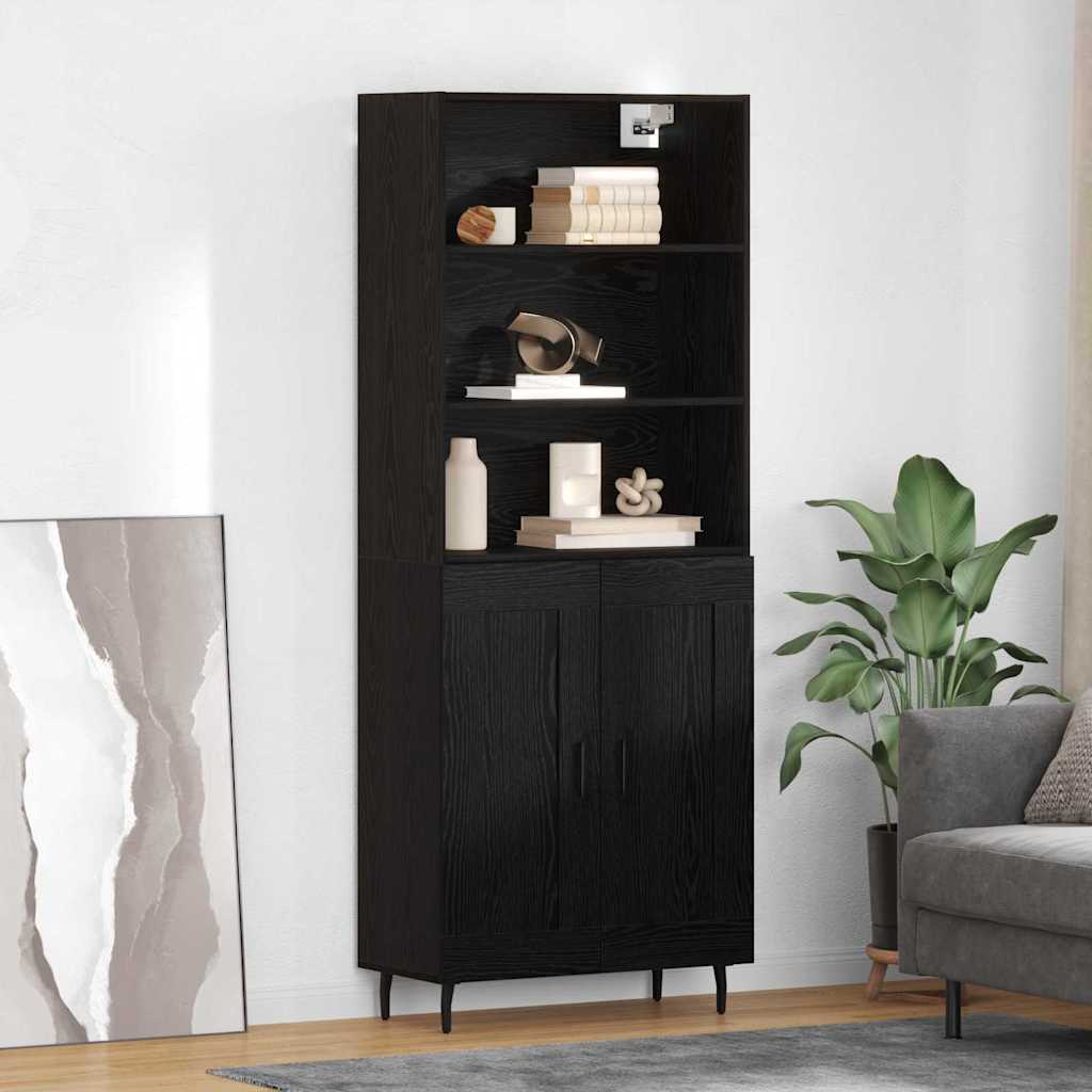 Credenza 2 pcs Rovere Nero Legno Stratificato e Vetro