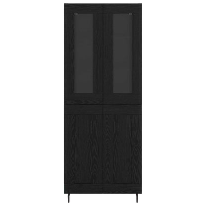 Credenza 2 pcs Rovere Nero Legno Stratificato e Vetro