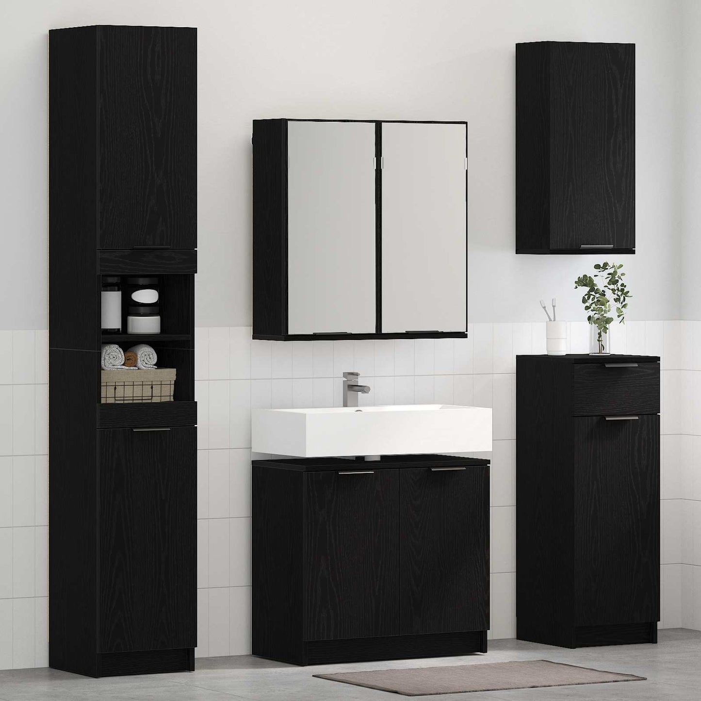 Set di mobili per il bagno 4 pcs Rovere Nero Legno multistrato