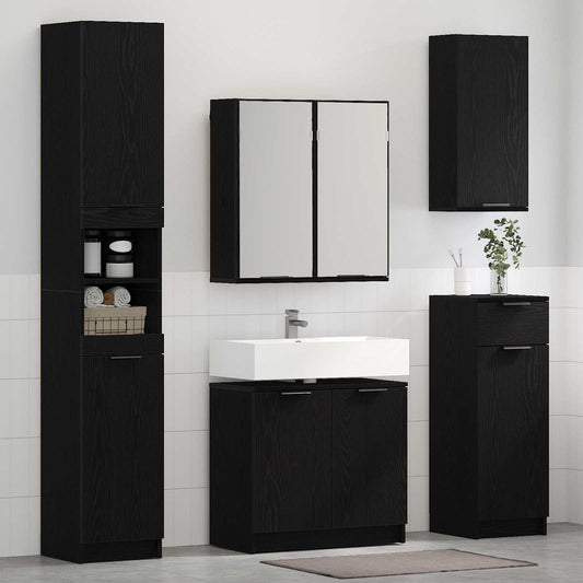 Set di mobili per il bagno 4 pcs Rovere Nero Legno multistrato