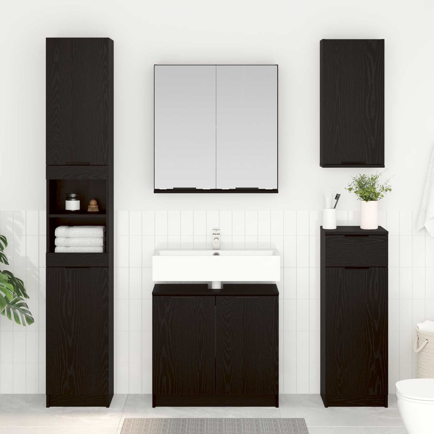Set di mobili per il bagno 4 pcs Rovere Nero Legno multistrato