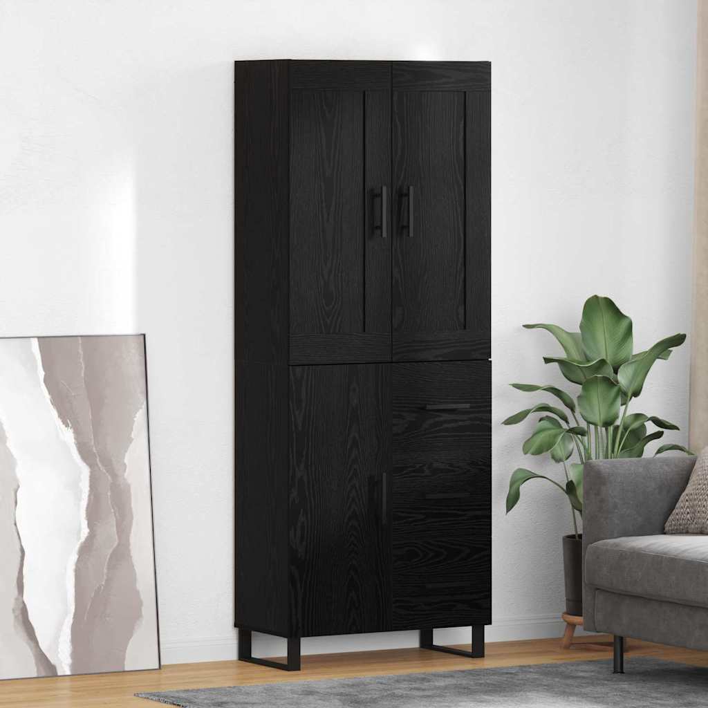 Credenza 2 pcs Rovere Nero Legno Stratificato e Vetro