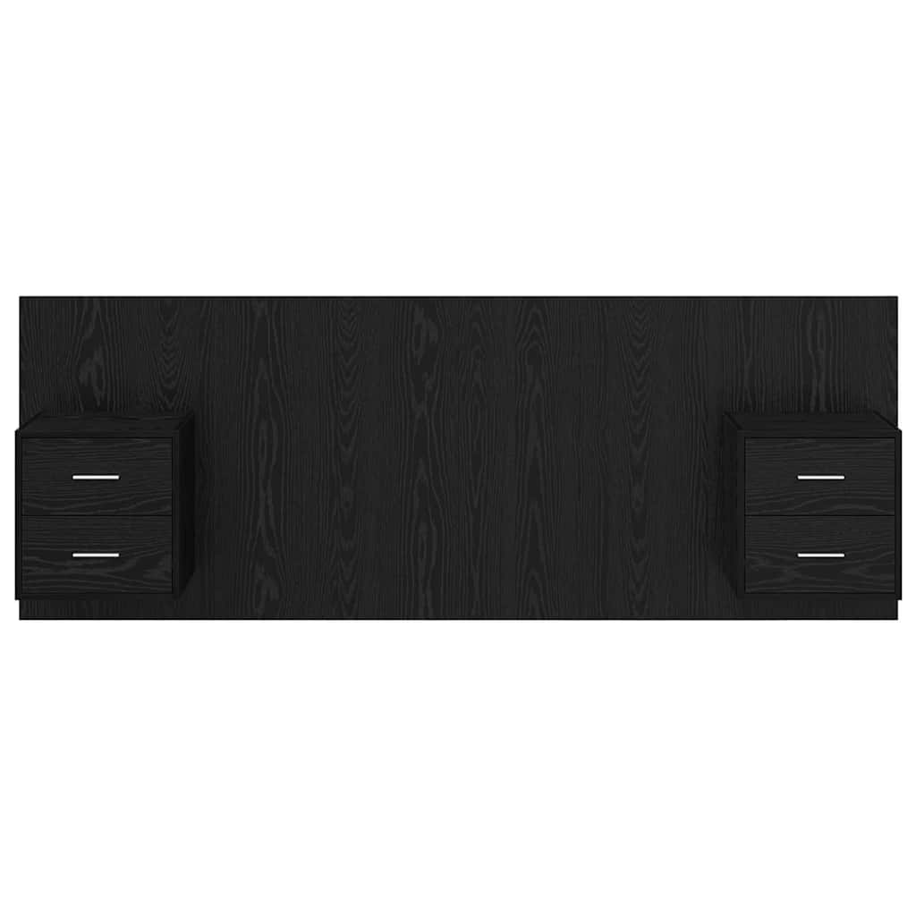 Testata con Comodino 3 pcs Rovere Nero Legno multistrato