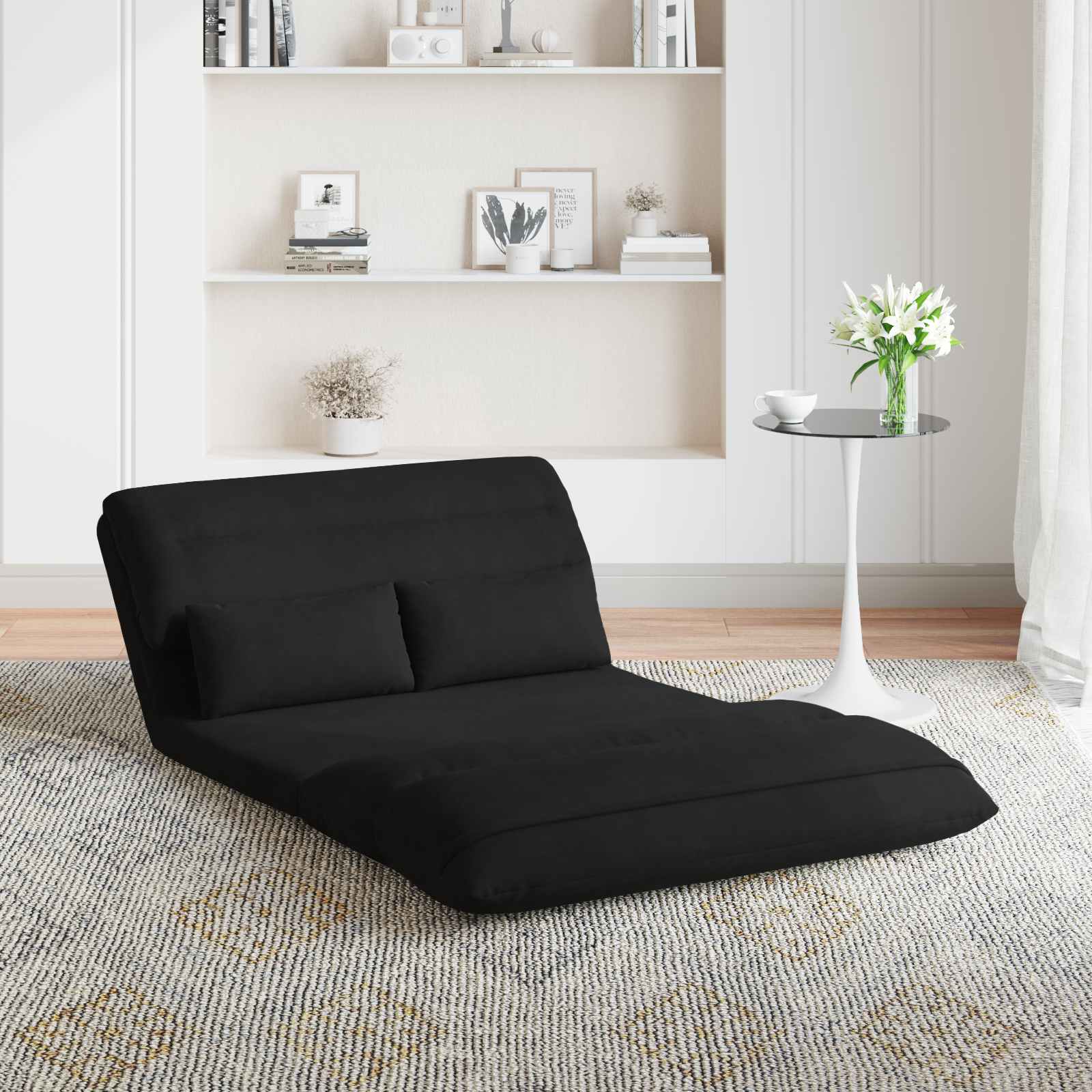 Sedia da Pavimento Nero 110 x 82 x 55 cm Velluto | homemem39