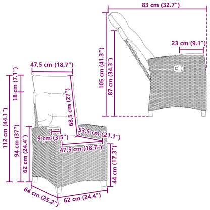 Poltrona reclinabile con tavolino 62 x 64 x 112 cm polyrattan | homemem39