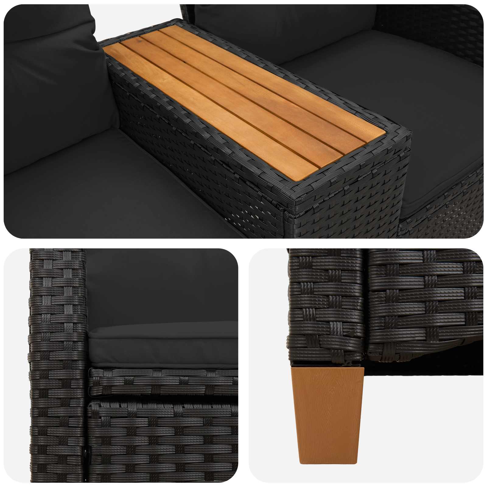 Panchina reclinabile con tavolo Nero 126 x 65 x 112 cm | homemem39
