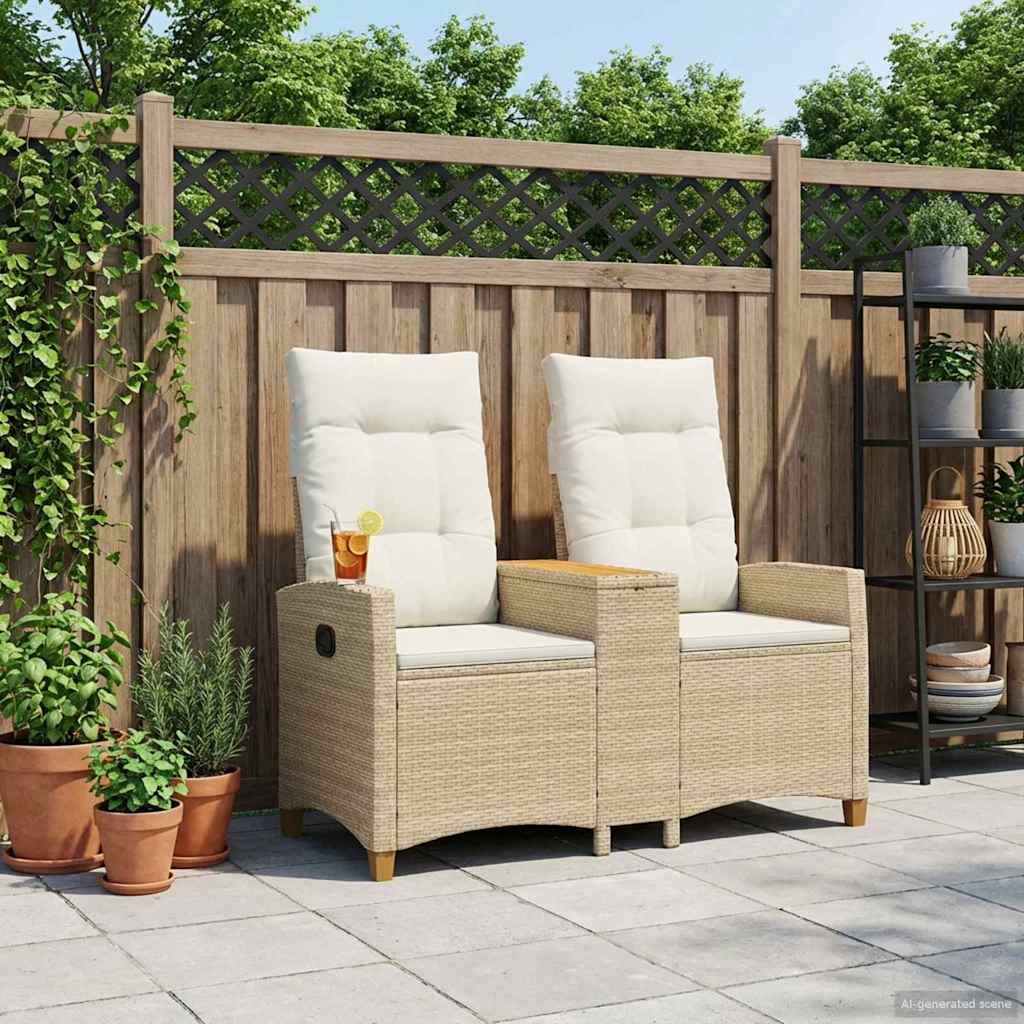 Panchina reclinabile con tavolo Beige e Bianco Crema polyrattan | homemem39