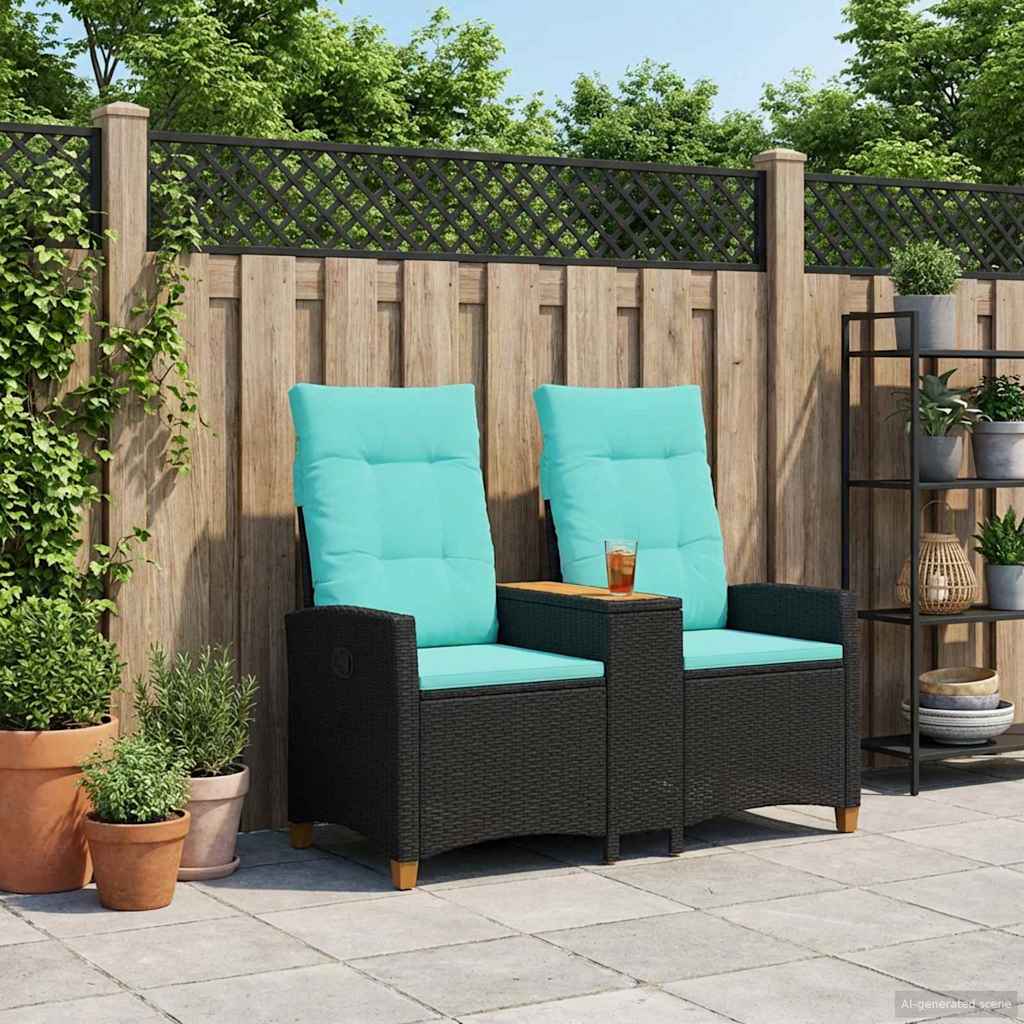 Panchina reclinabile con tavolo Nero e Turchese polyrattan | homemem39