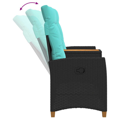 Panchina reclinabile con tavolo Nero e Turchese polyrattan | homemem39