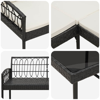 Set Divano da Giardino con cuscino 2 pcs Nero e Crema