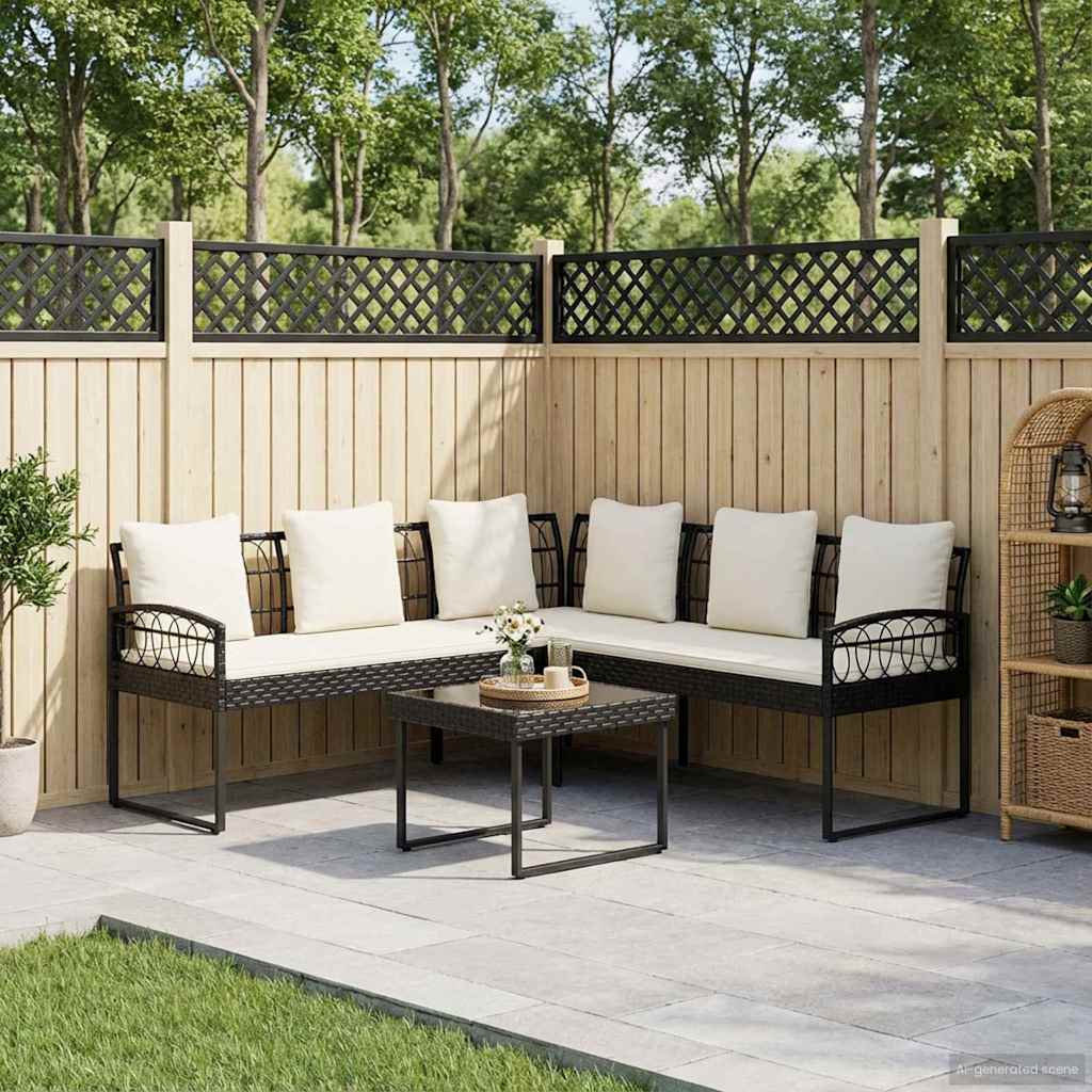 Set Divano da Giardino con cuscino 2 pcs Nero e Crema