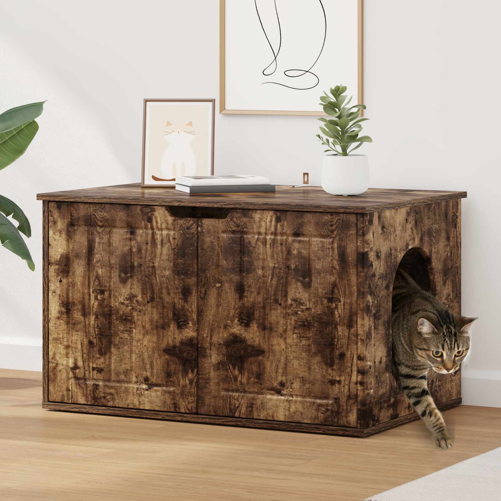 Casa per Gatti Rovere fumé 85 x 55 x 50,5 cm Legno multistrato | homemem39