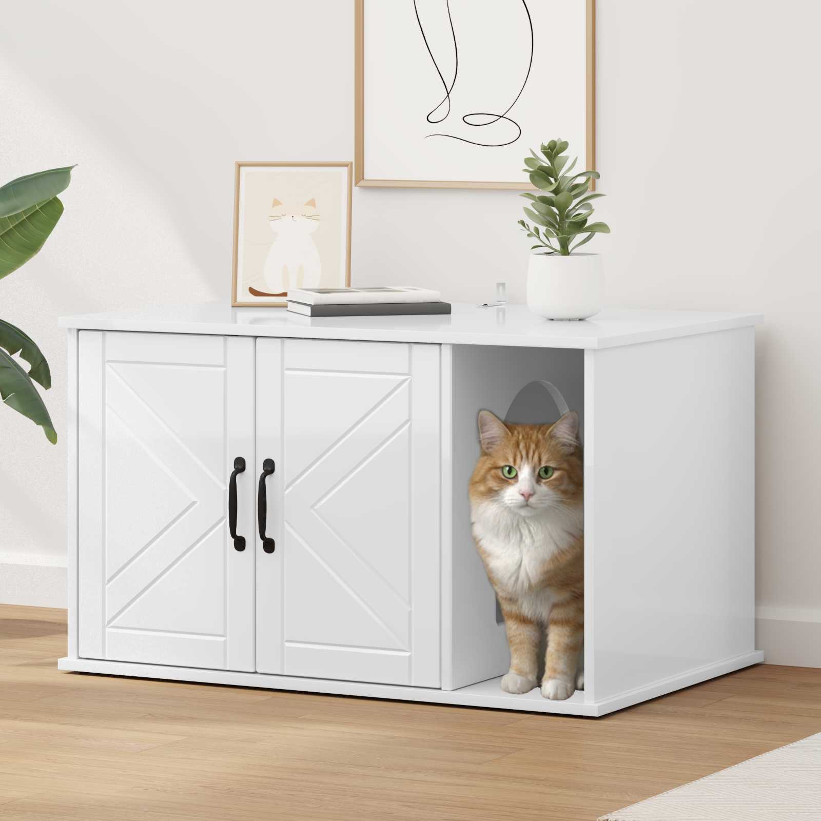 Casa per Gatti Bianco Lucido 85 x 55 x 50 cm Legno multistrato | homemem39
