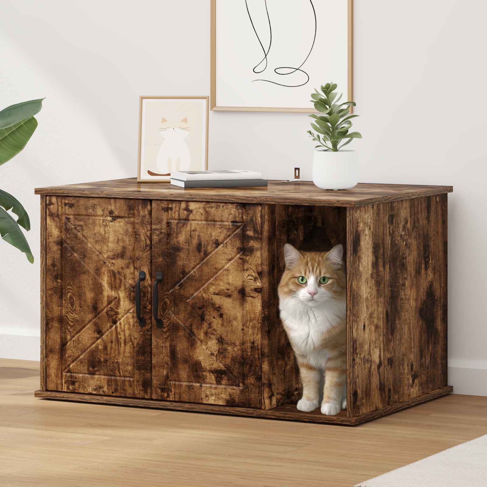 Casa per Gatti Rovere fumé 85 x 55 x 50 cm Legno multistrato | homemem39