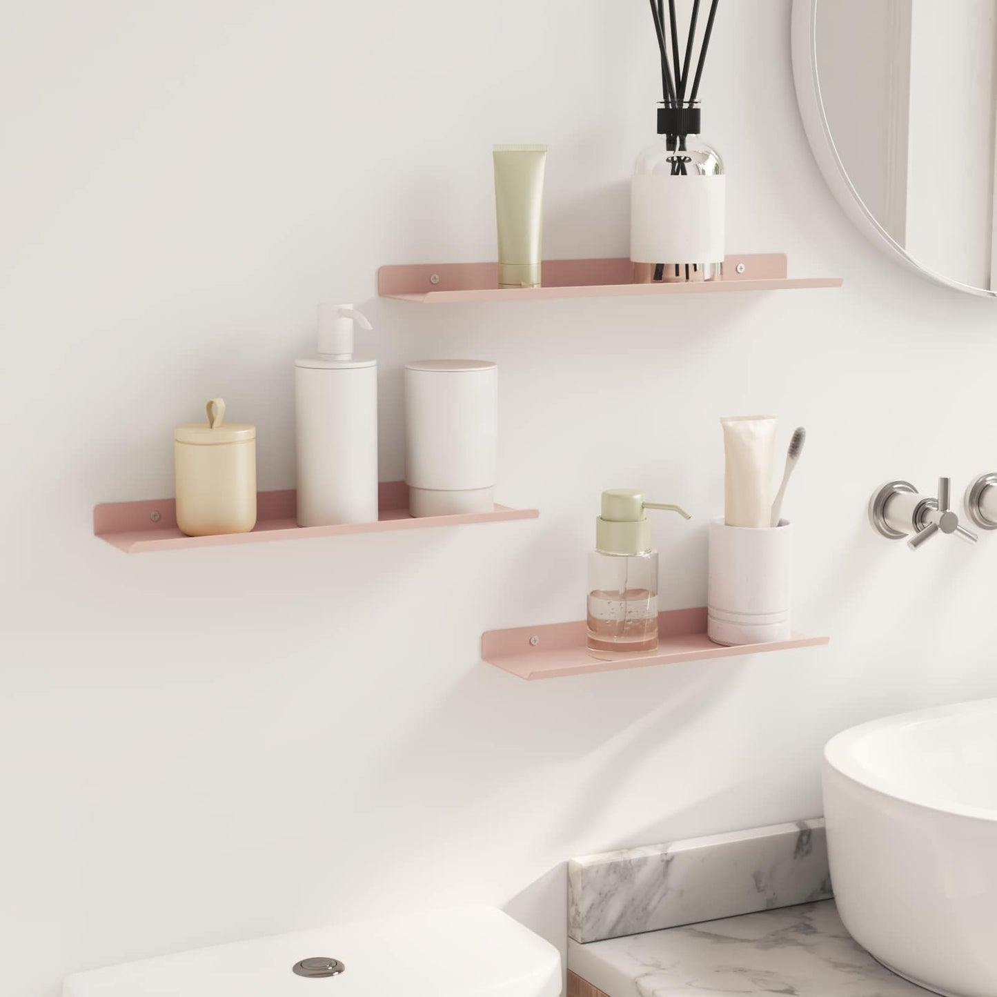 Mensola sospesa 3 pcs Rosa 40 x 9 x 2,5 cm Acciaio | homemem39