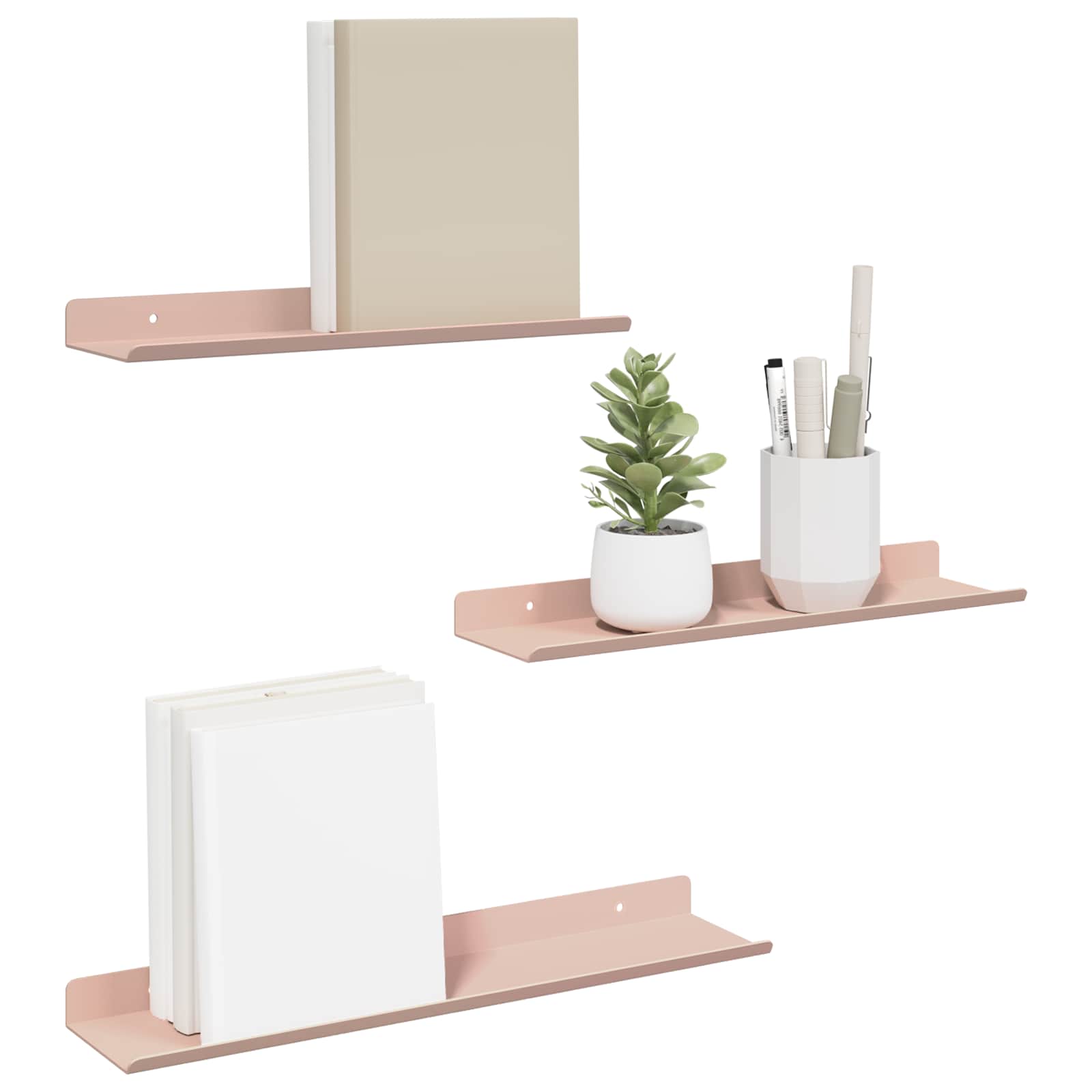 Mensola sospesa 3 pcs Rosa 40 x 9 x 2,5 cm Acciaio | homemem39