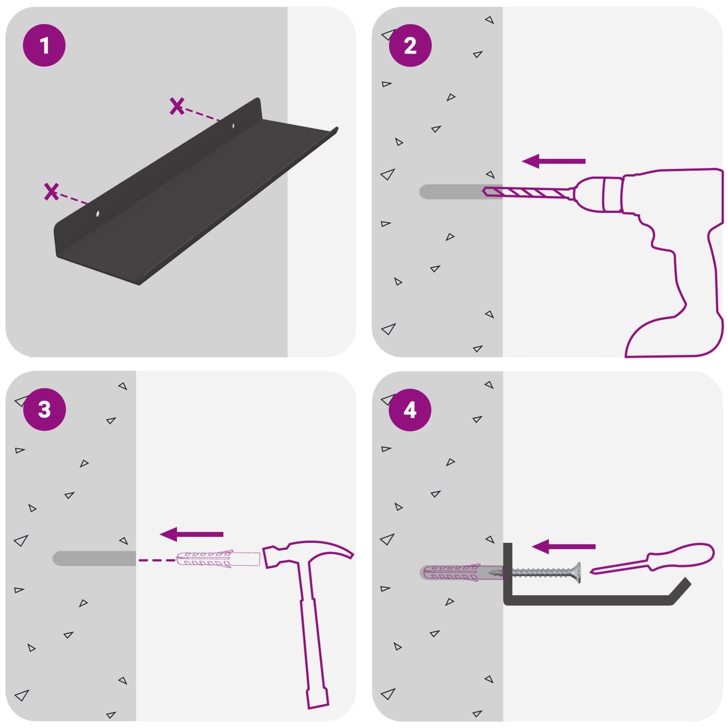 Scaffale da parete con lo scaffale 2 pcs Nero 80 x 9 x 2.5 cm