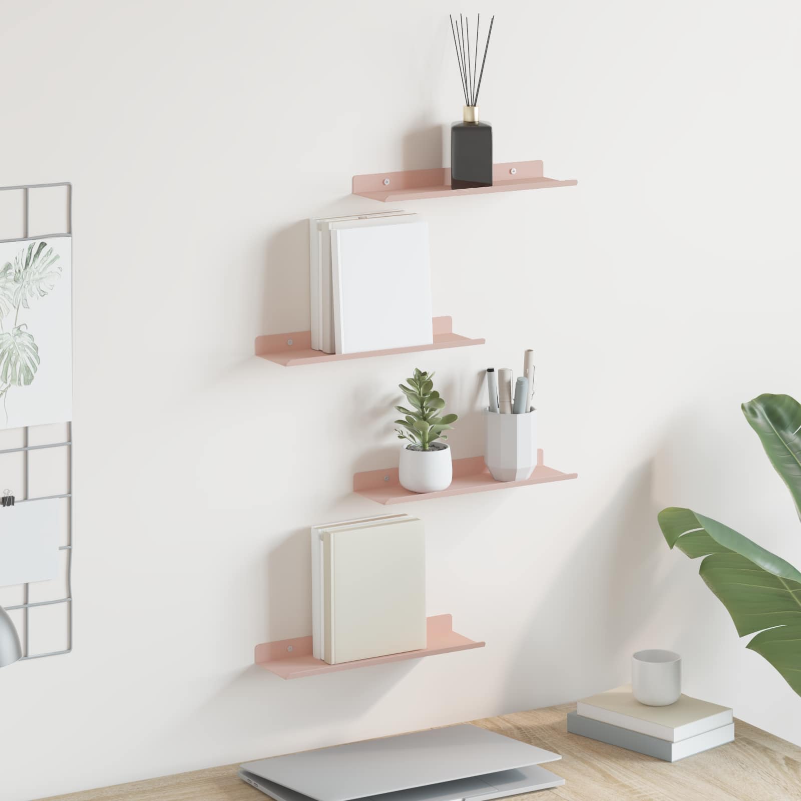 Mensola sospesa 4 pcs Rosa 30 x 9 x 2,5 cm Acciaio | homemem39