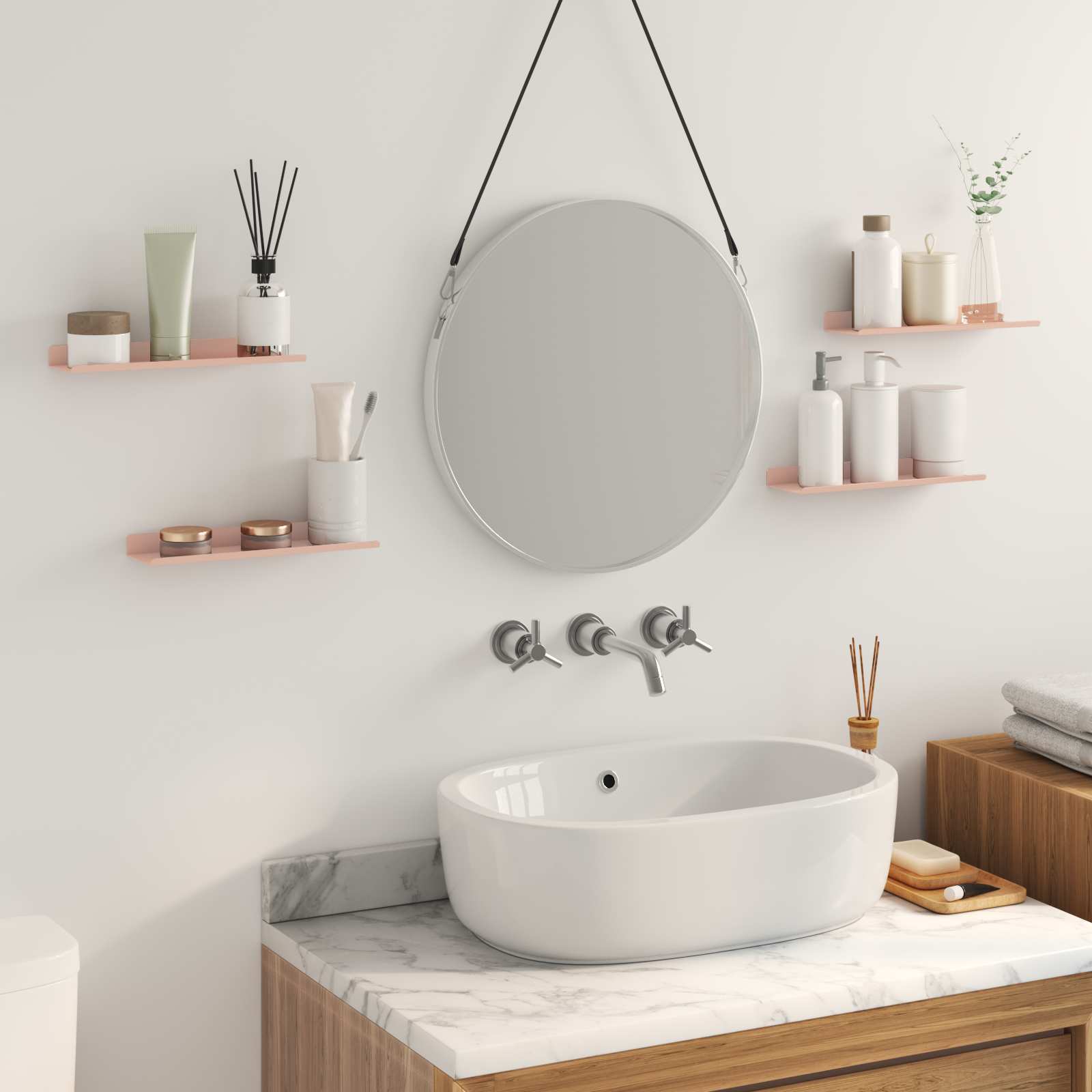 Mensola sospesa 4 pcs Rosa 30 x 9 x 2,5 cm Acciaio | homemem39