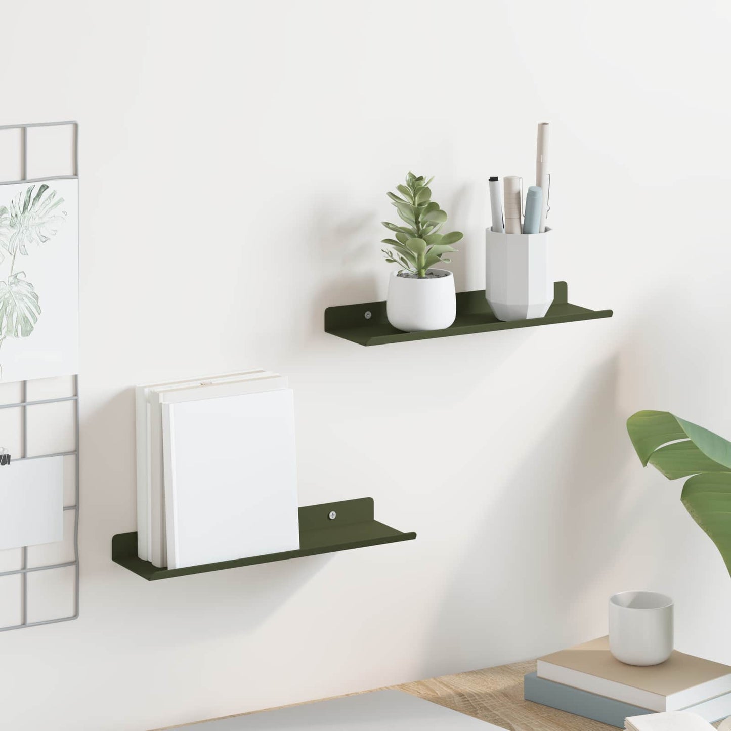 Mensola sospesa 2 pcs Verde oliva 30 x 9 x 2,5 cm Acciaio | homemem39