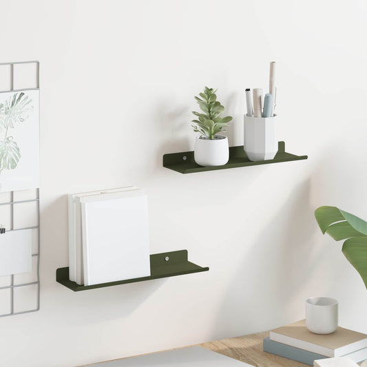 Mensola sospesa 2 pcs Verde oliva 30 x 9 x 2,5 cm Acciaio