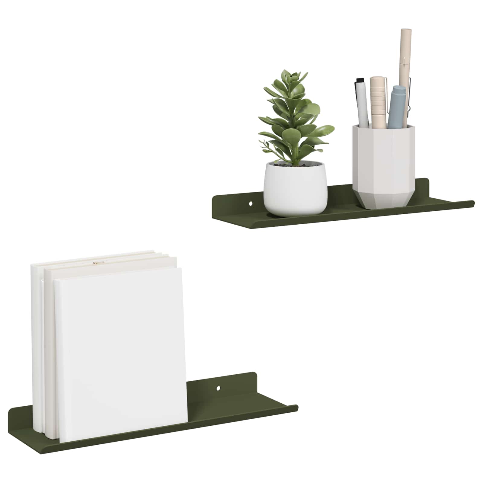 Mensola sospesa 2 pcs Verde oliva 30 x 9 x 2,5 cm Acciaio | homemem39