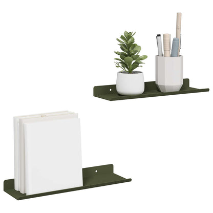 Mensola sospesa 2 pcs Verde oliva 30 x 9 x 2,5 cm Acciaio | homemem39