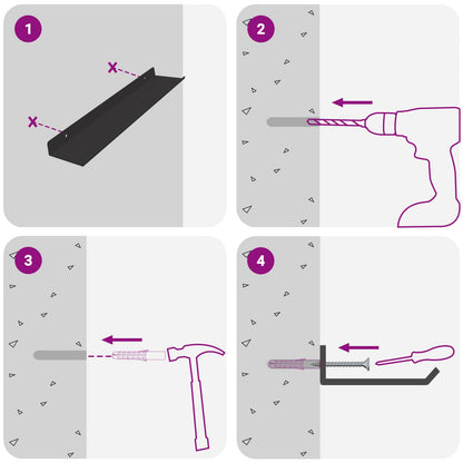 Scaffale da parete con lo scaffale 2 pcs Nero 80 x 9 x 2.5 cm