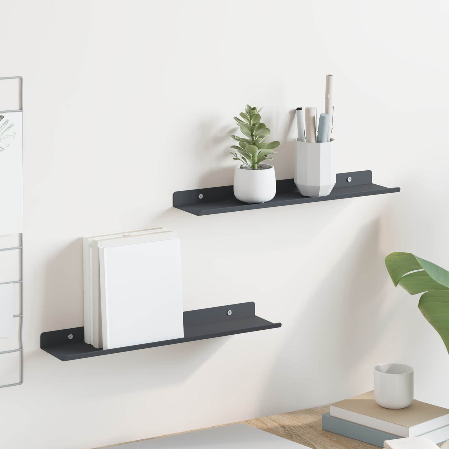 Mensola sospesa 2 pcs Antracite 40 x 8,5 x 2,5 cm Acciaio | homemem39